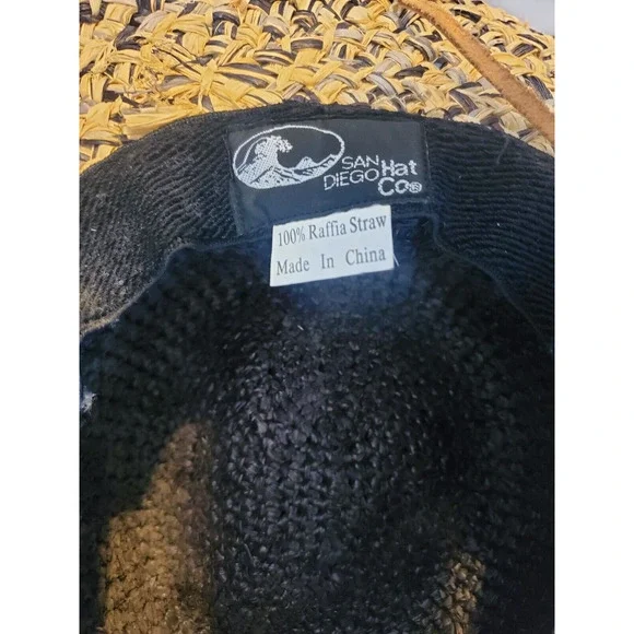 San Diego Hat Co. Wide Brim Brown Raffia Straw Hat Leather Chin Strap One-Size - Picture 3 of 3